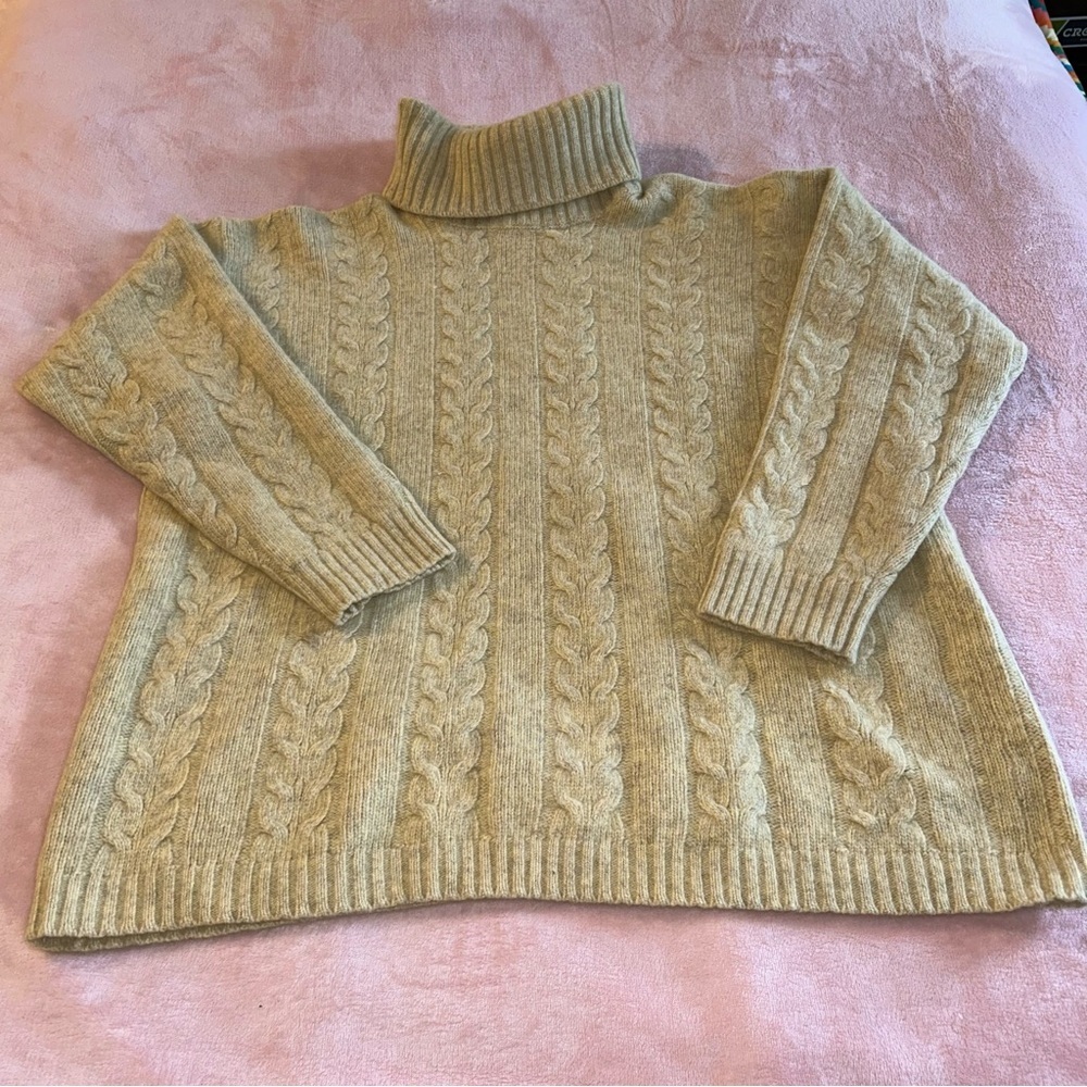 Les Copains Sportswear vintage cream cable-stitch turtleneck sweater lama wool L